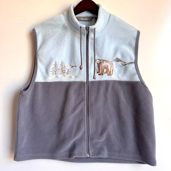 TanJay Vest Winter Bear Ski Fleece Vest Zip Up Blue Warm Cozy Ski Vintage 1X - Picture 1 of 7